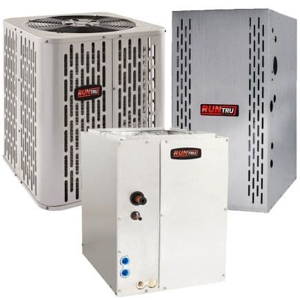RunTru HVAC units, including outdoor and indoor air conditioning systems. Energy-efficient cooling.