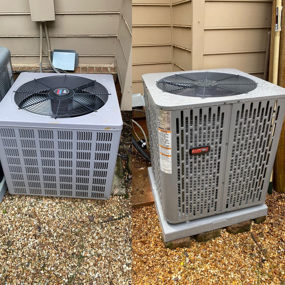 Air conditioning units installed outside, showcasing different designs and placement.